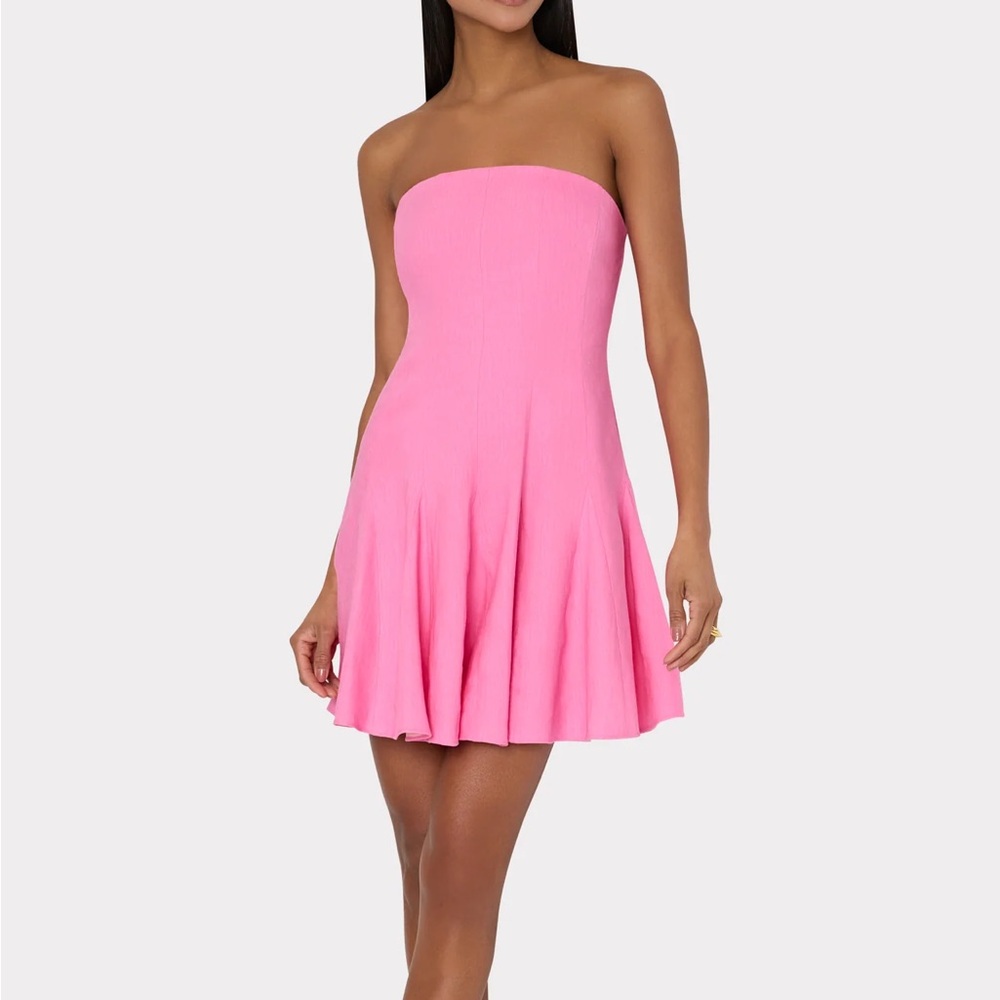 Milly Pink Linen Strapless Dress
